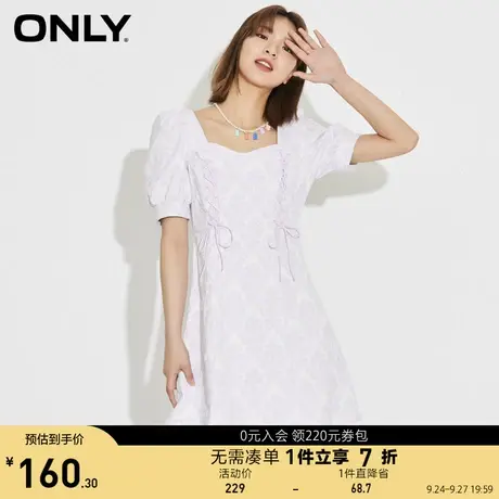 ONLY奥莱夏季甜美方领绑带泡泡袖A字短裙连衣裙女图片