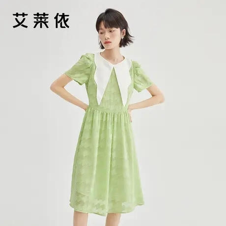 艾莱依呆呆鹅IP设计感羽翼领连衣裙女2022夏季新款气质泡泡袖裙子商品大图