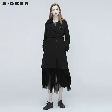 【直播间秒杀专属】sdeer圣迪奥女装翻领收腰中长款风衣S20381702图片