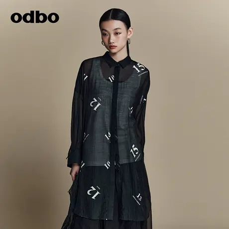 odbo/欧迪比欧原创设计时尚印花长袖薄款衬衫女夏季新款上衣图片