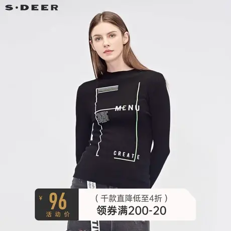 sdeer圣迪奥休闲半高领字母印胶斜线分割修身针织衫毛衣S19183523图片