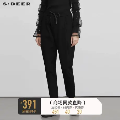 sdeer圣迪奥冬装女装松紧抽绳压褶加绒加厚直筒长裤S22480808图片