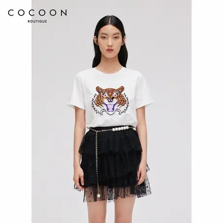 100%纯棉 商场同款 可可尼COCOON秋冬刺绣宽松版休闲百搭T恤女装商品大图