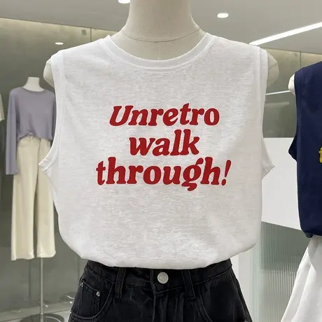 街头美式风清凉无袖T恤2025初夏穿搭柔软透气雪花棉圆领背心上衣商品大图