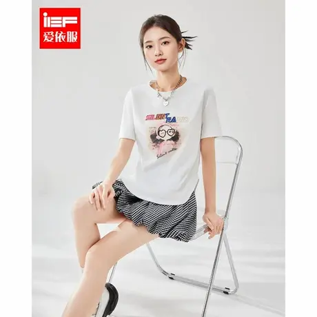 IEF/爱依服短袖上衣2025春夏新款时尚可爱卡通印花休闲百搭T恤女图片