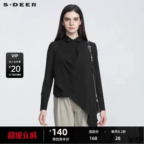 sdeer圣迪奥女装休闲翻领雪纺拼接不规则衬衫S21180531图片