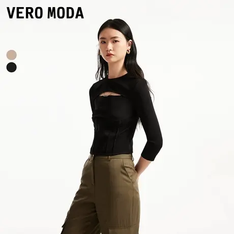 Vero ModaT恤女夏季圆领七分袖镂空可拆链条腰封感上衣324230006图片