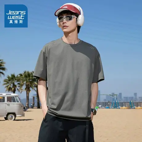 LE真维斯男装2025夏季新款简约休闲百搭日常男女同款短袖圆领T恤商品大图