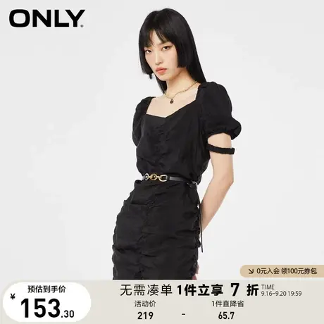 ONLY奥莱夏季气质显瘦褶皱方领泡泡袖褶皱连衣裙女图片