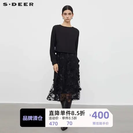 sdeer圣迪奥女装圆领绣花收腰针织连衣裙套装S233Z1415商品大图