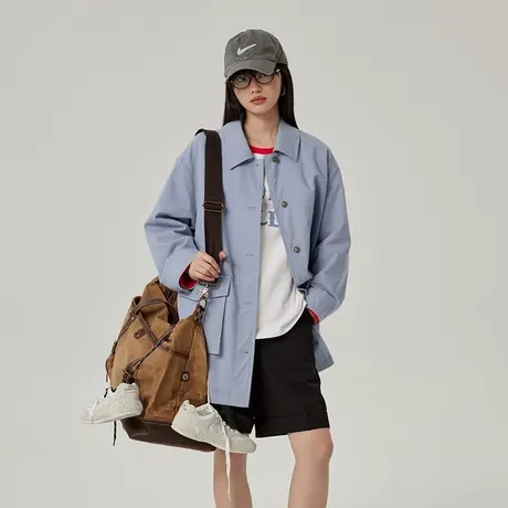 omont蛋挞家 斜纹水洗棉风衣外套2025春季廓形设计感宽松中长大衣商品大图