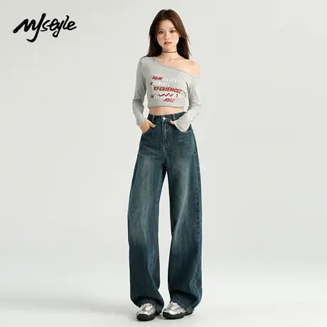 MJ STYLE高级蓝牛仔裤女2025夏新款宽松显瘦百搭阔腿裤高腰直筒裤商品大图
