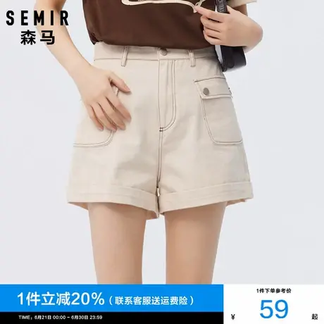 森马休闲短裤女明线卷边工装2024夏季新款小个子纯棉a字黑色热裤商品大图