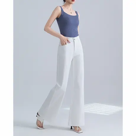 2025春秋季白色高腰显瘦微喇叭牛仔裤女小个子百搭直筒阔腿长裤潮图片