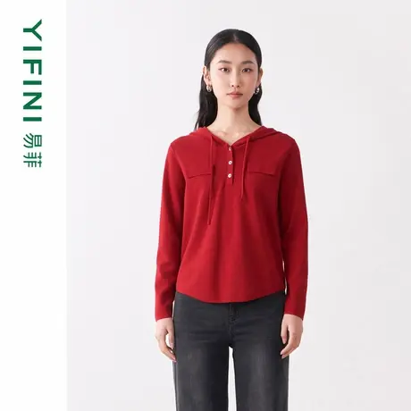 [专柜同款]Yifini/易菲内搭外穿休闲针织毛衫女宽松短款毛织卫衣商品大图
