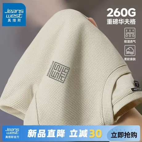 GV真维斯男t恤短袖2025新款260g重磅华夫格半袖情侣款圆领体恤衫C商品大图