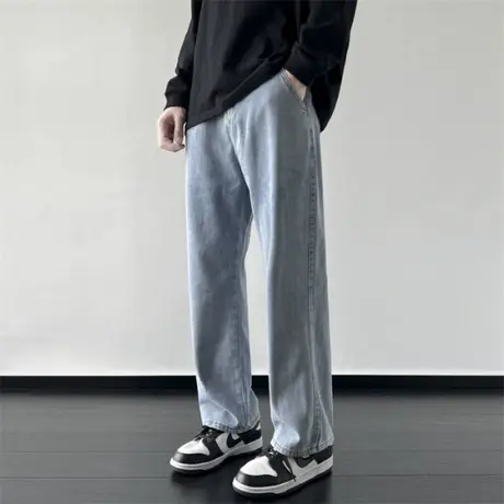 薄款牛仔裤男夏季2025新款宽松直筒休闲裤子男士水洗美式阔腿长裤商品大图