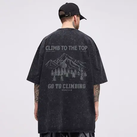 美式300g重磅复古风短袖T恤胖子夏季大码宽松水洗做旧大码男装潮图片