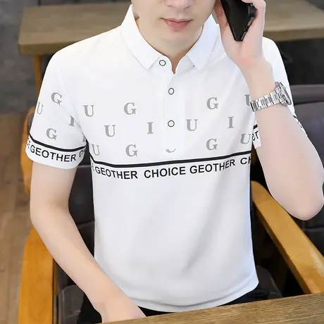 男装短袖t恤夏季新款休闲衬衫领Polo衫男士翻领上衣薄款印花T恤衫商品大图