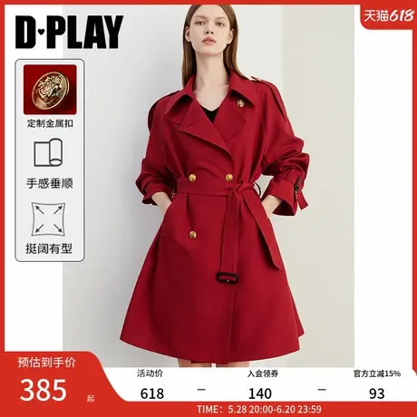 DPLAY2025春季新款气质红色风衣女翻领宽松流行气质短款外套上衣图片