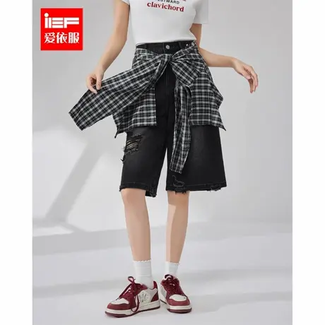 IEF/爱依服裤子2025夏季新款美式嘻哈街头休闲辣妹百搭牛仔五分裤商品大图