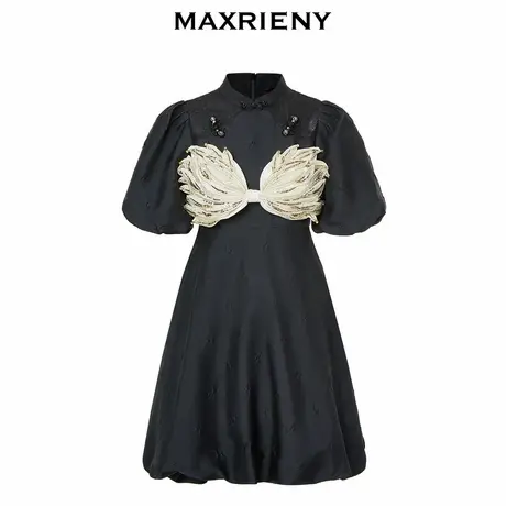 【奥莱】MAXRIENY新中式提花花苞连衣裙美拉德穿搭图片