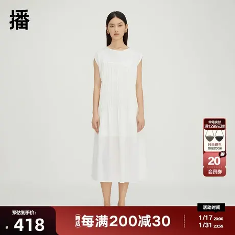 播圆领连衣裙2023秋季新款宽松休闲无袖抽褶女DDQ4LD5245商品大图