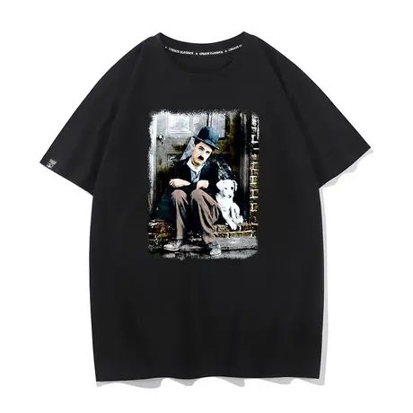 秀洛卓别林摩登时代复古美式印花短袖vintag休闲圆领短袖T恤打底商品大图