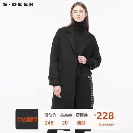 sdeer圣迪奥酷感撞色英文字母开衩下摆袖袢平驳领大衣S18481823🔶商品大图