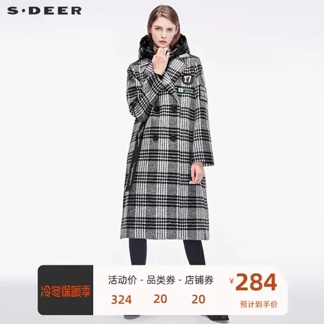 sdeer圣迪奥布贴飘带装饰复古格纹面料平驳领连帽两件套S18481824🔉商品大图