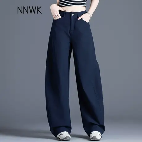 藏青色女裤子2025新款哈伦裤春夏季薄款弯刀裤高腰宽松女士休闲裤图片