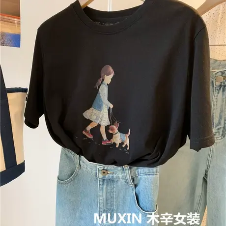 女孩印花夏季薄款凉爽雪花棉清凉休闲卡通时尚宽松短袖T恤衫上衣商品大图