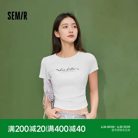 [商场同款]森马短袖T恤女短款修身正肩显瘦2025夏季新款字母上衣图片