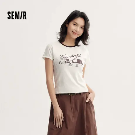 [商场同款]森马史努比系列短袖T恤女短款紧身2024夏新款印花上衣图片