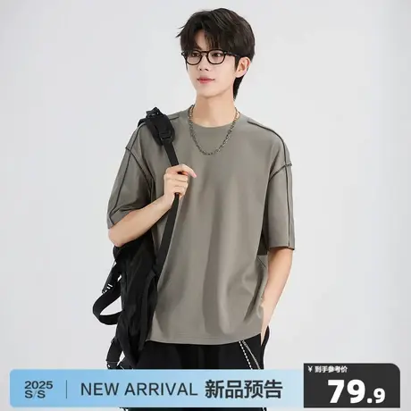 唐狮2025夏季新款短袖嵌条学院风t恤男休闲半袖宽松打底上衣7.11图片