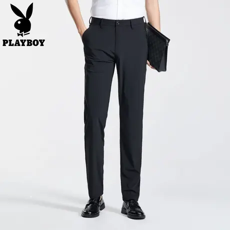 【凉感四面弹】花花公子休闲裤男款2025夏新黑色商务直筒抗皱西裤图片