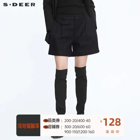 sdeer圣迪奥毛呢短裤新品女装复古时尚格纹A字裤子S20480908图片