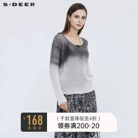 sdeer圣迪奥女夏装休闲V领撞色晕染长袖针织衫S21283511图片