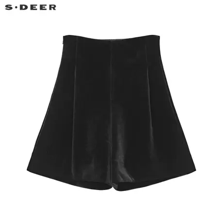sdeer圣迪奥女装复古高腰压褶灯芯绒A字短裤S23480902图片
