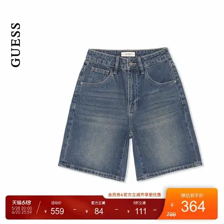 GUESS25年新款夏季女士美式复古百搭直筒牛仔短裤-W5PD3HD51V0图片