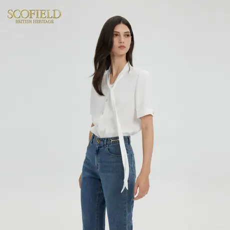 Scofield女装浪漫蝴蝶结领短袖衬衫珍珠纽扣正肩衬衣2025夏季新品商品大图