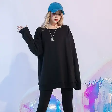 YEP春秋纯色卫衣女百搭时尚韩版宽松oversize慵懒风套头长袖上衣商品大图