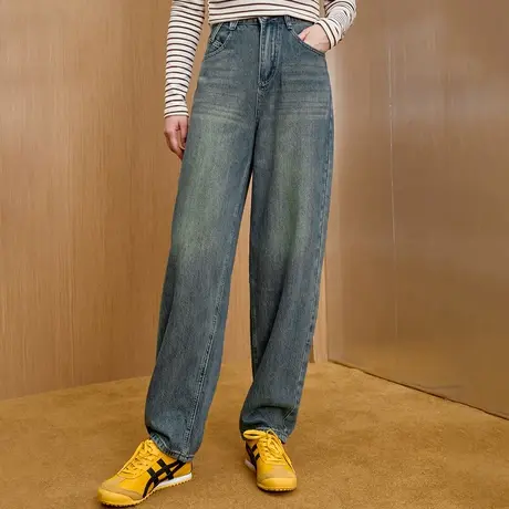 a02水洗牛仔老爹裤宽松百搭萝卜裤2025春季高腰休闲女式牛仔裤图片