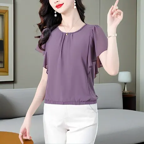 别致漂亮气质女士雪纺衫夏季2025新款飞飞袖短袖洋气减龄显瘦小衫图片