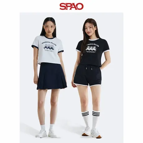 【直播间专属】SPAO韩国同款夏季女士时尚撞色圆领印花T恤图片