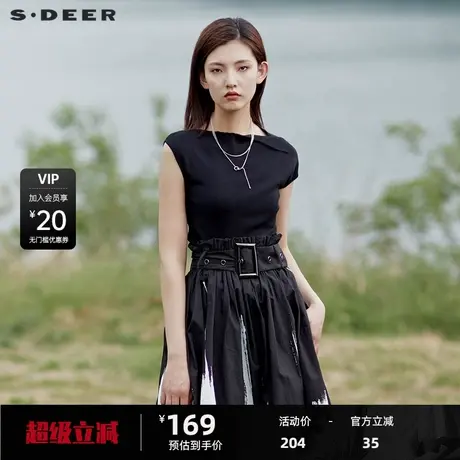 【sdeer奥莱】圣迪奥针织短袖一字领蝙蝠袖针织衫S20283501图片