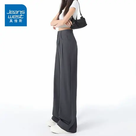 KP真维斯2025夏季新款女士韩版潮流高腰宽松西装裤舒适垂感休闲裤商品大图