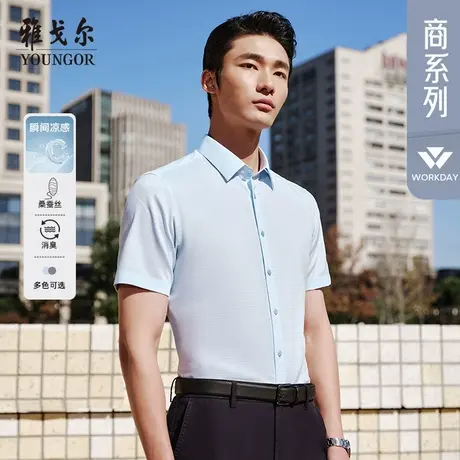 【桑蚕丝凉感消臭】雅戈尔夏季新品格纹商务休闲易打理短袖衬衫男商品大图