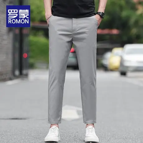 罗蒙男士休闲裤夏薄款宽松冰丝男裤2025新款弹力百搭直筒九分西裤图片