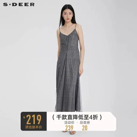 sdeer圣迪奥女装复古休闲肌理网纱吊带连衣裙S232Z12B2商品大图